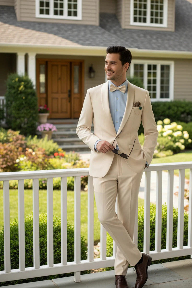 Spectrum Champagne Shawl Lapel Tuxedo – 3-Piece One Button Elegant Formal Suit - 34 Short or Extra Small