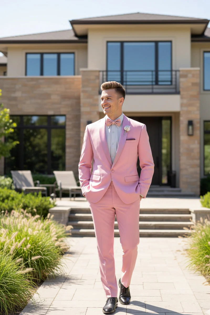 Dusty Rose Shawl Lapel Tuxedo by Spectrum – Elegant 3-Piece Formal Wear - 34 Short or Extra Small