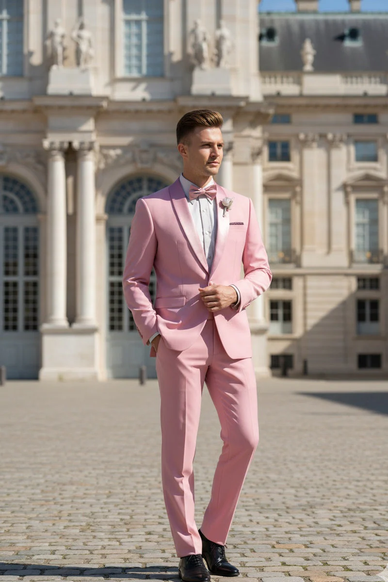 Dusty Rose Shawl Lapel Tuxedo by Spectrum – Elegant 3-Piece Formal Wear - 34 Short or Extra Small