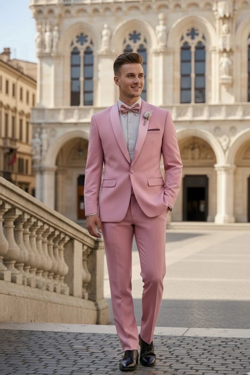 Dusty Rose Shawl Lapel Tuxedo by Spectrum – Elegant 3-Piece Formal Wear - 34 Short or Extra Small