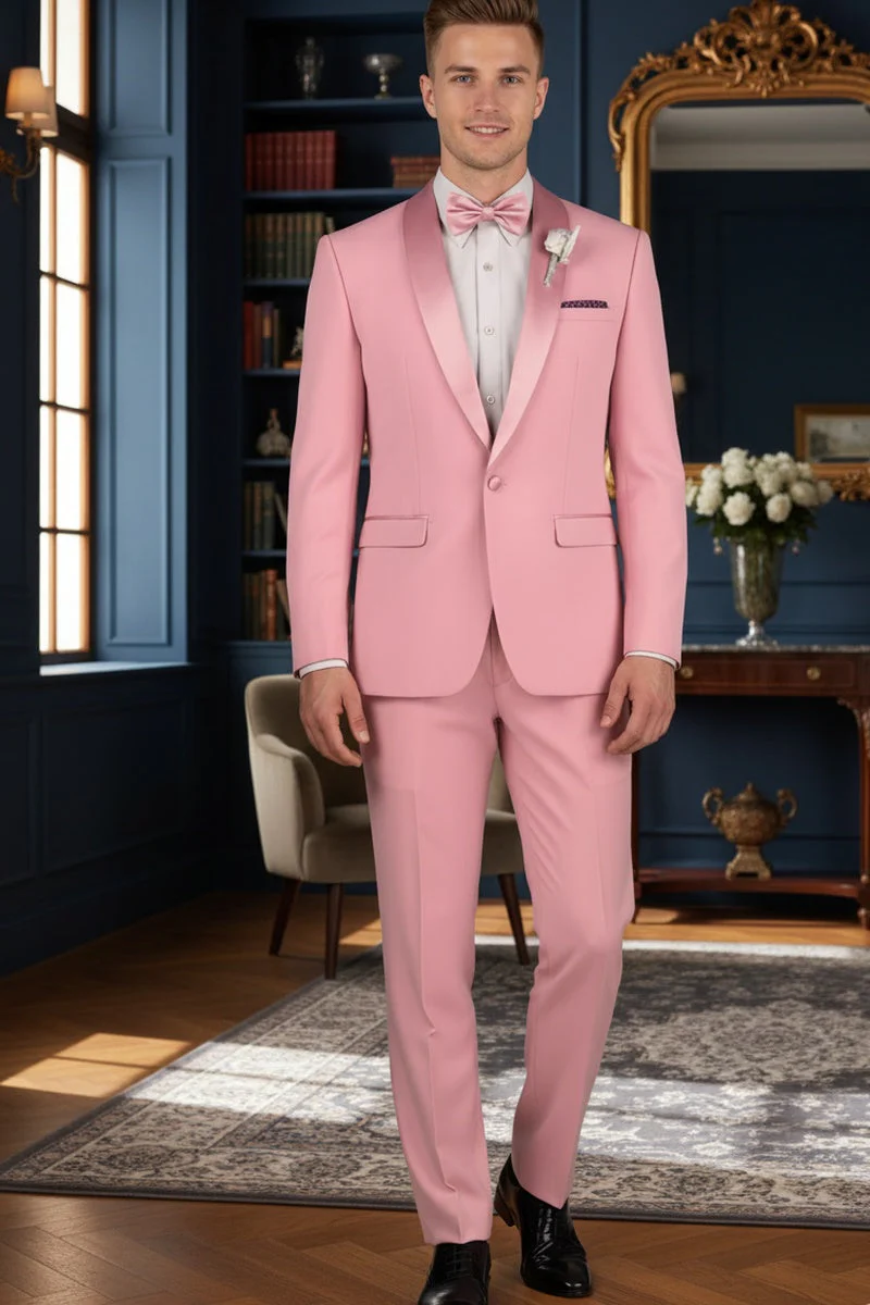 Dusty Rose Shawl Lapel Tuxedo by Spectrum – Elegant 3-Piece Formal Wear - 34 Short or Extra Small
