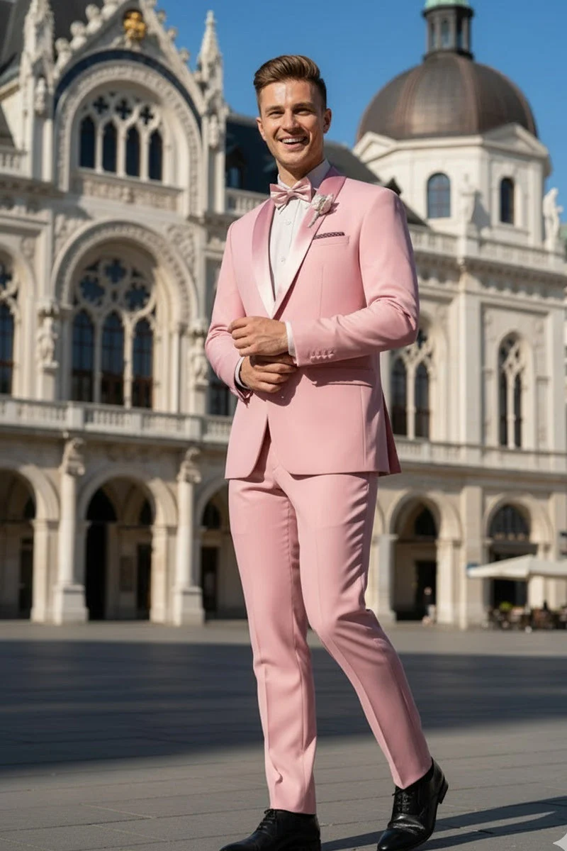 Dusty Rose Shawl Lapel Tuxedo by Spectrum – Elegant 3-Piece Formal Wear - 34 Short or Extra Small