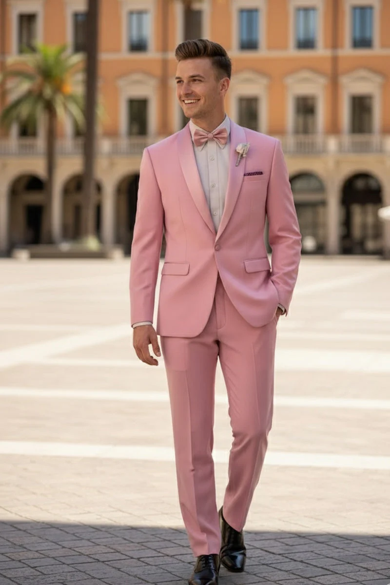 Dusty Rose Shawl Lapel Tuxedo by Spectrum – Elegant 3-Piece Formal Wear - 34 Short or Extra Small