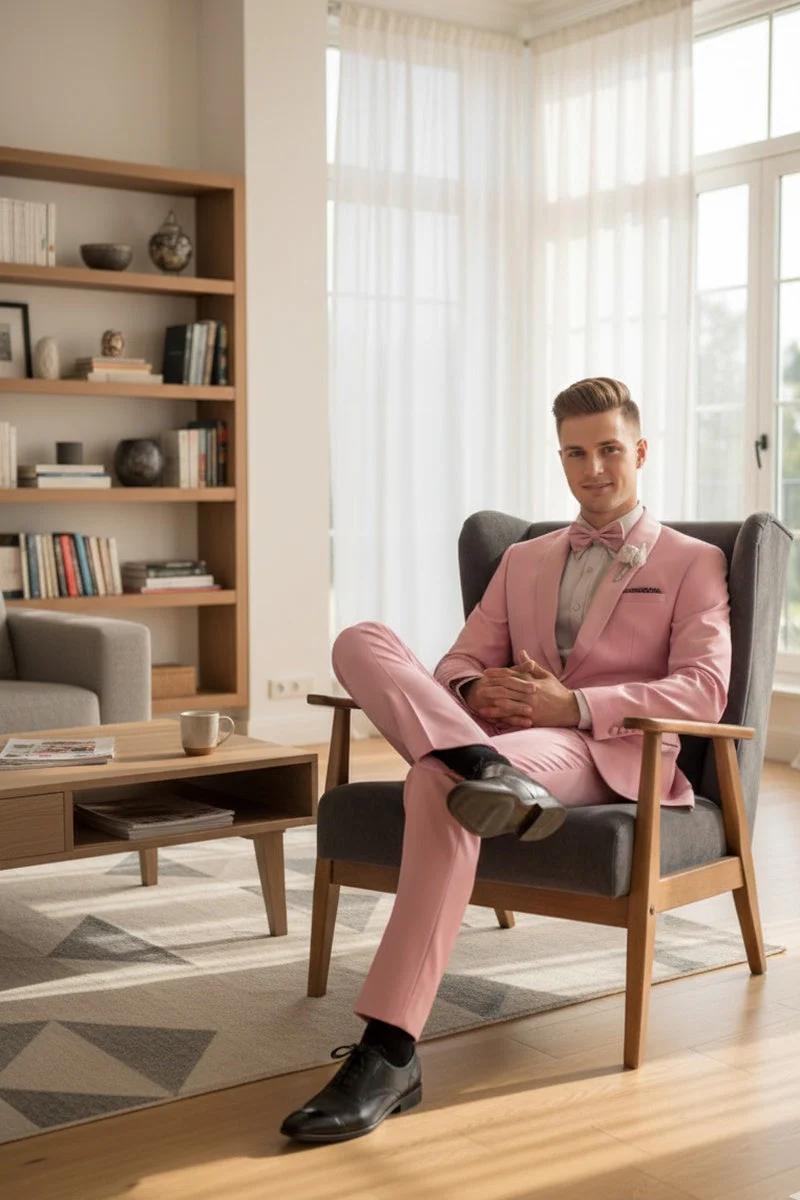 Dusty Rose Shawl Lapel Tuxedo by Spectrum – Elegant 3-Piece Formal Wear - 34 Short or Extra Small