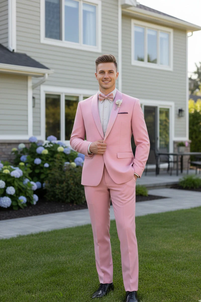 Dusty Rose Shawl Lapel Tuxedo by Spectrum – Elegant 3-Piece Formal Wear - 34 Short or Extra Small