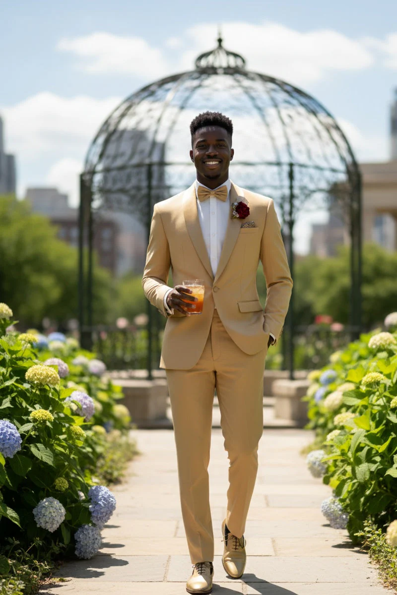 Light Gold Shawl Lapel Tuxedo by Spectrum – Elegant 3-Piece Formal Wear - 34 Short or Extra Small