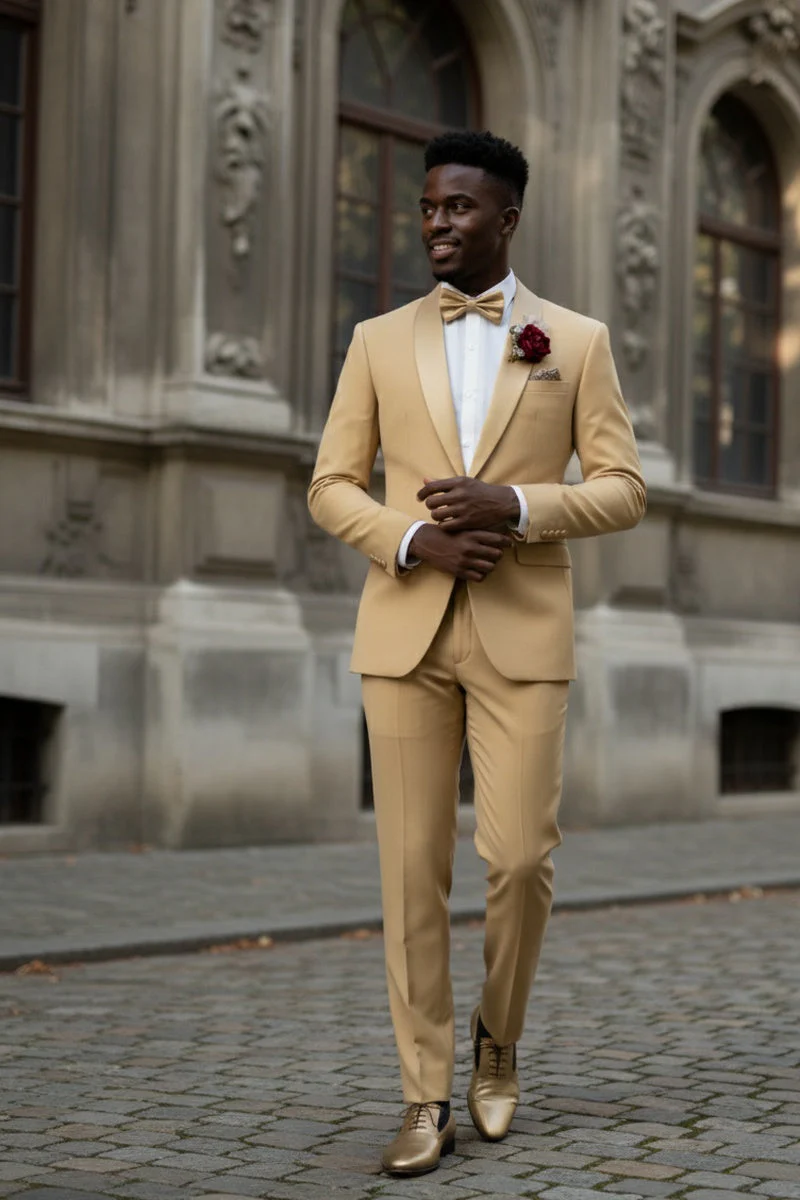 Light Gold Shawl Lapel Tuxedo by Spectrum – Elegant 3-Piece Formal Wear - 34 Short or Extra Small
