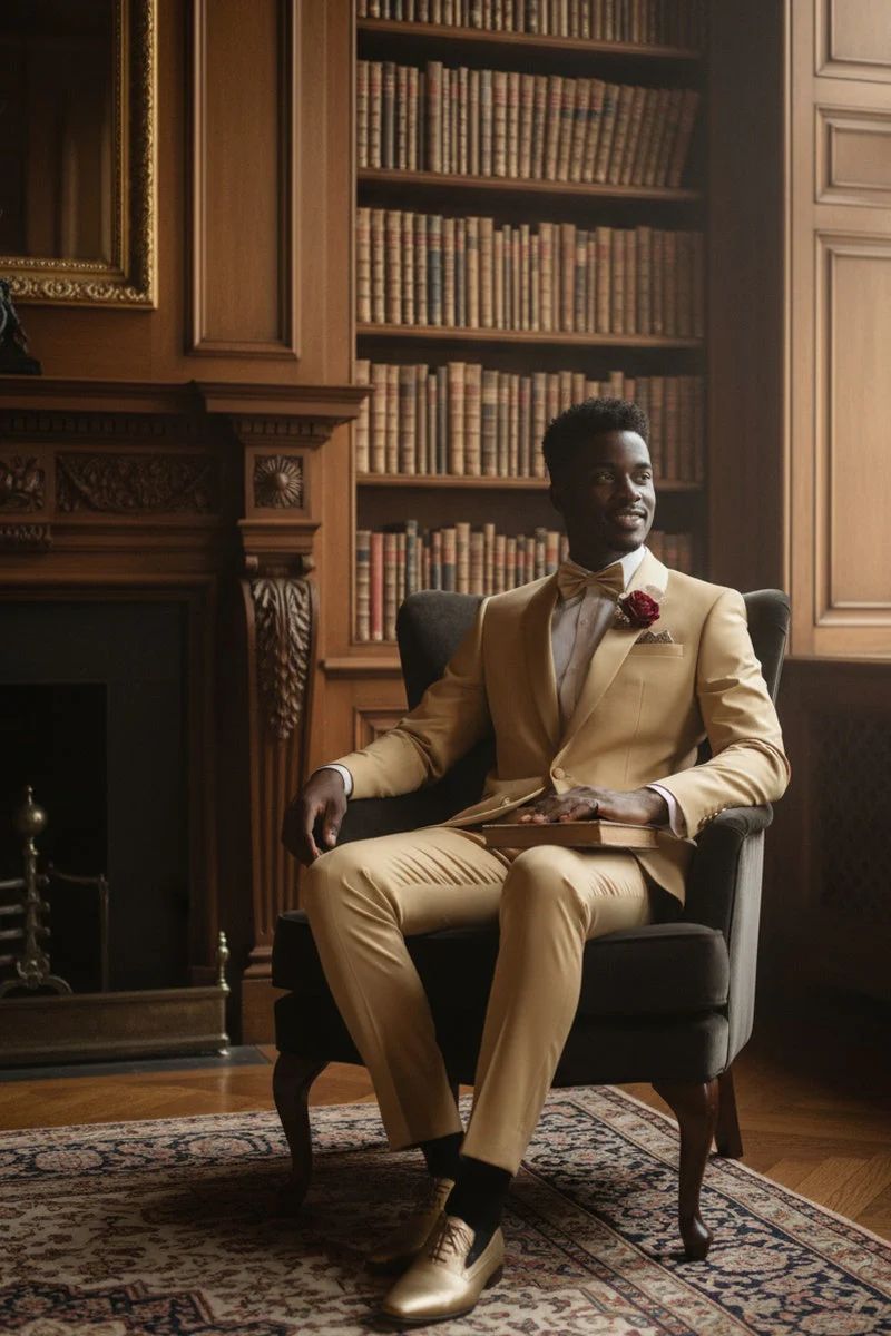 Light Gold Shawl Lapel Tuxedo by Spectrum – Elegant 3-Piece Formal Wear - 34 Short or Extra Small