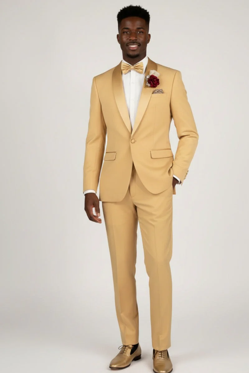 Light Gold Shawl Lapel Tuxedo by Spectrum – Elegant 3-Piece Formal Wear - 34 Short or Extra Small