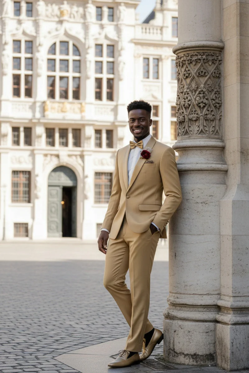 Light Gold Shawl Lapel Tuxedo by Spectrum – Elegant 3-Piece Formal Wear - 34 Short or Extra Small