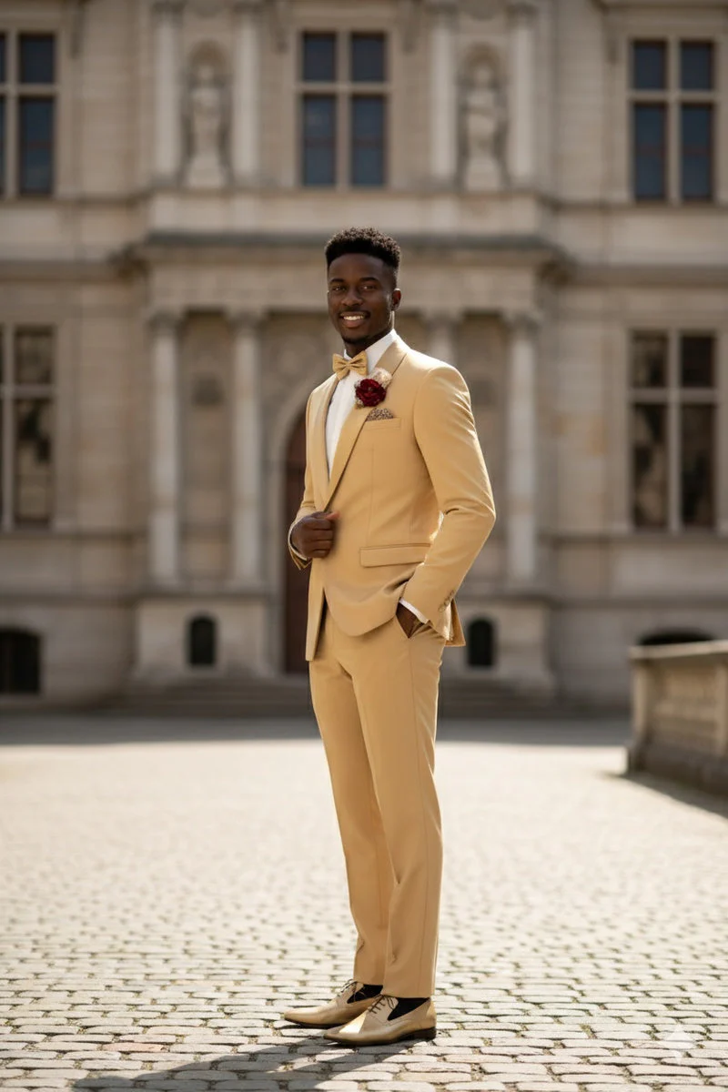 Light Gold Shawl Lapel Tuxedo by Spectrum – Elegant 3-Piece Formal Wear - 34 Short or Extra Small