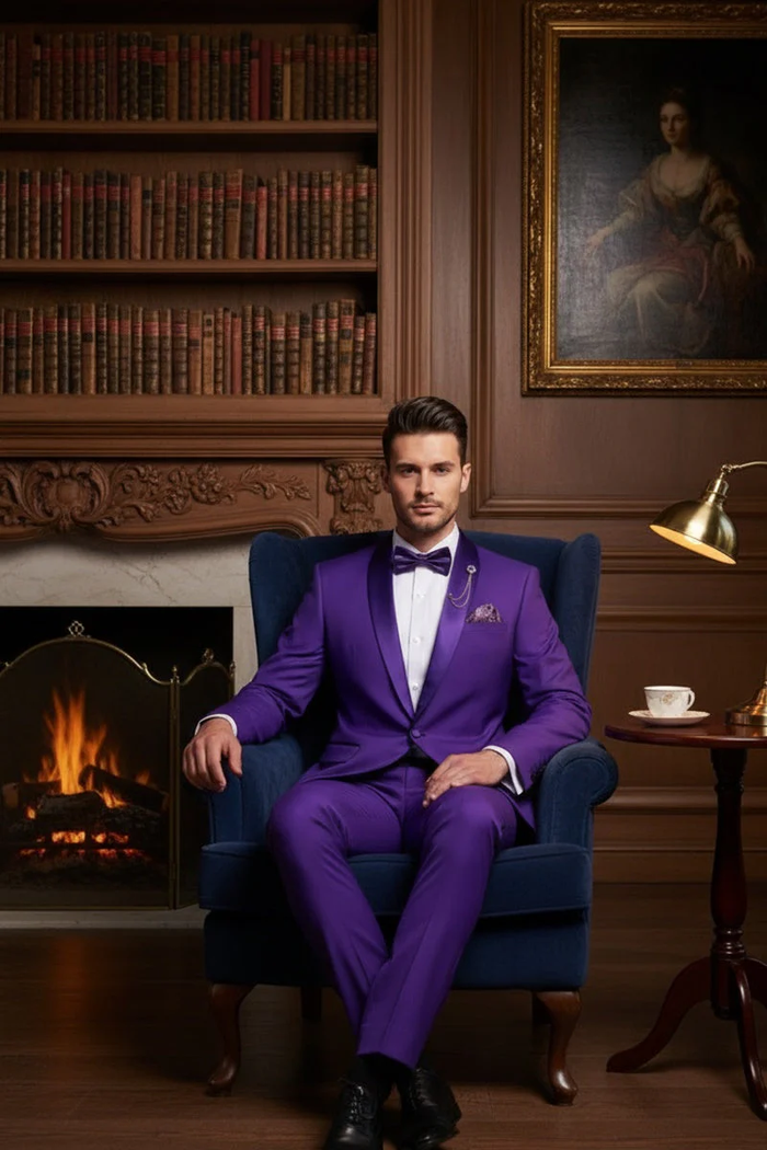 Premium Royal Purple Shawl Lapel Tuxedo – Spectrum 1 Button Formal Set