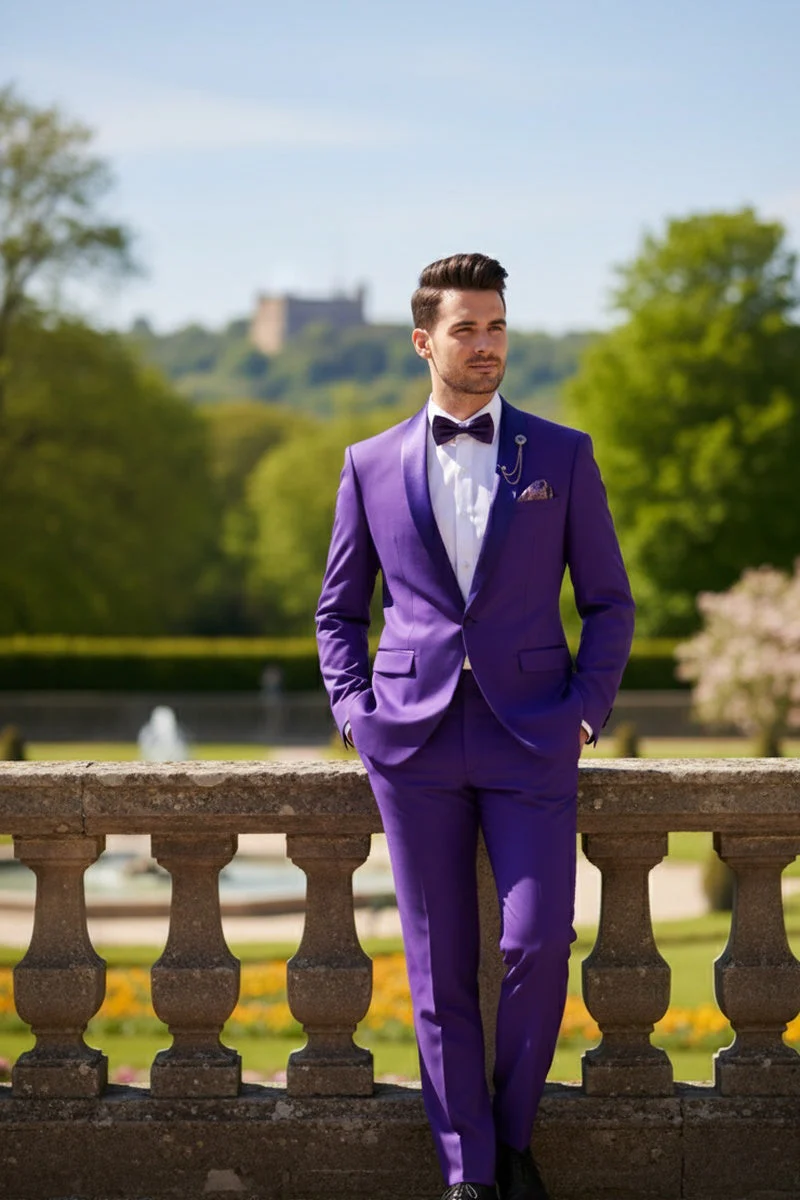 Premium Royal Purple Shawl Lapel Tuxedo – Spectrum 1 Button Formal Set - 34 Short or Extra Small