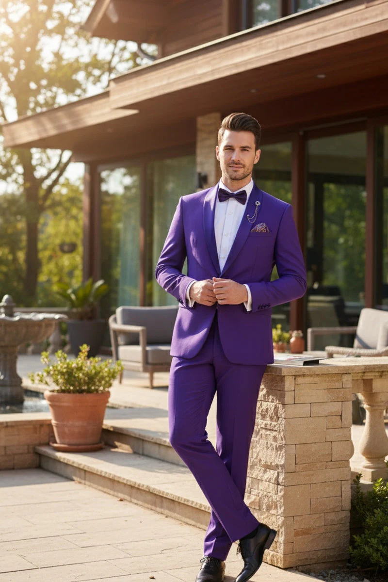 Premium Royal Purple Shawl Lapel Tuxedo – Spectrum 1 Button Formal Set - 34 Short or Extra Small