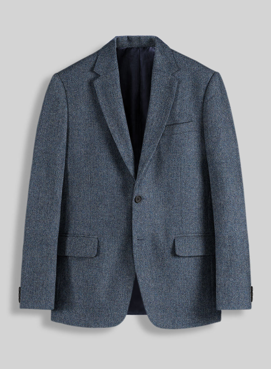 Mens Heritage Blue Herringbone Jacket – Timeless Tweed Sport Coat - 36 Short