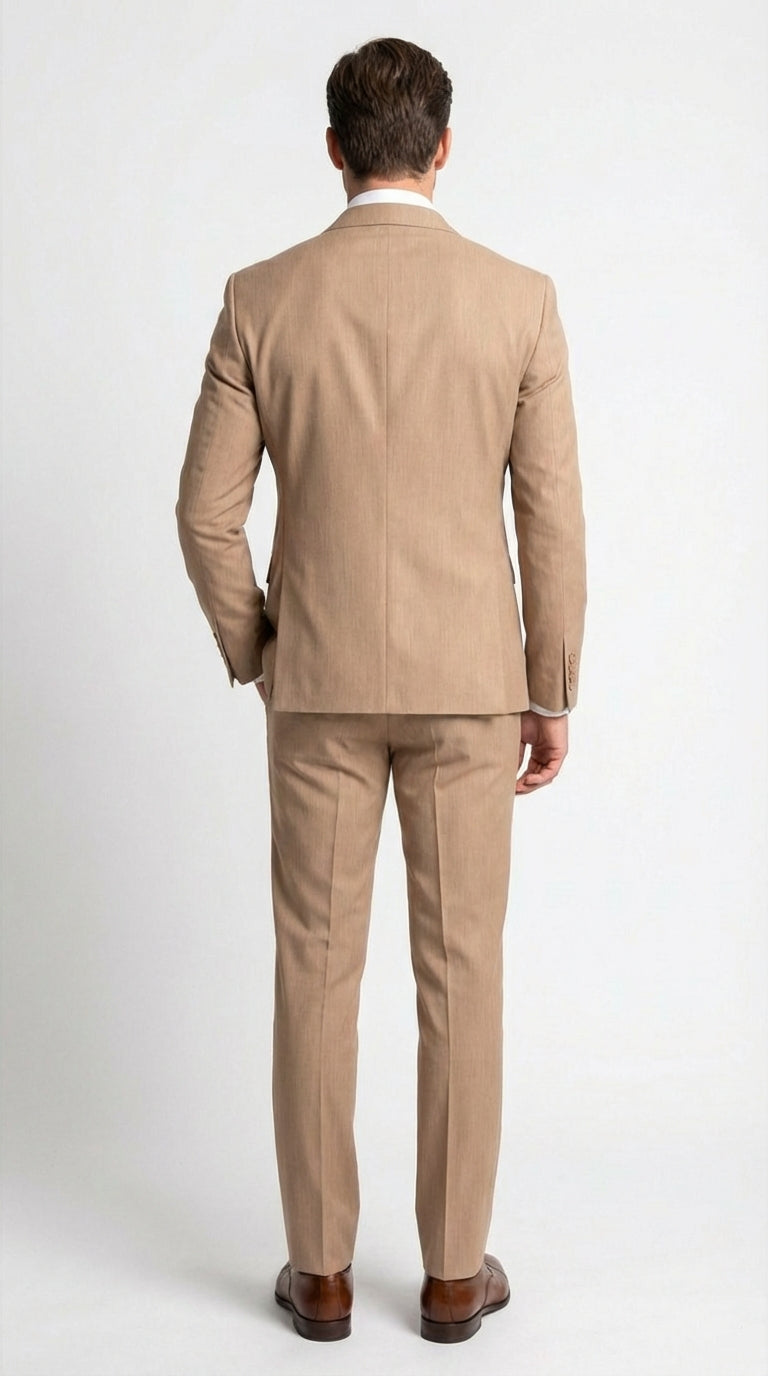 Vitali Tan Double Breasted Suit Mens 2 Piece Formal Suit for Wedding, Business and Special Events khaki beige color - 34 Short or Extra Small