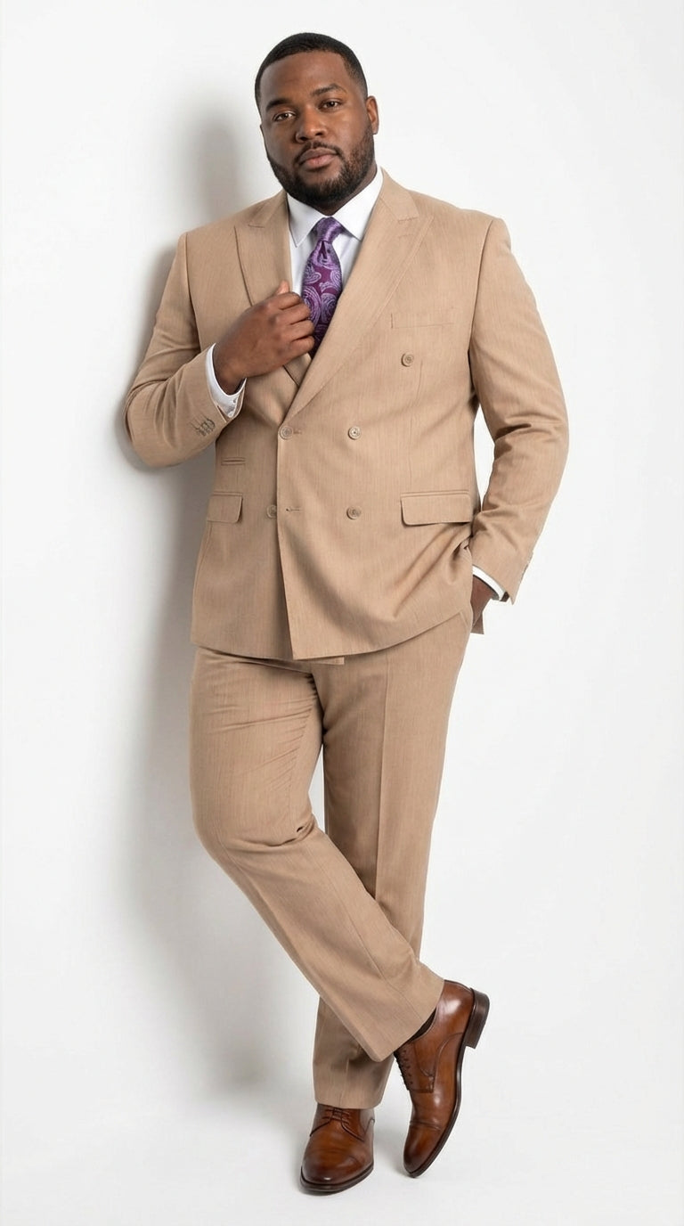 Vitali Tan Double Breasted Suit Mens 2 Piece Formal Suit for Wedding, Business and Special Events khaki beige color