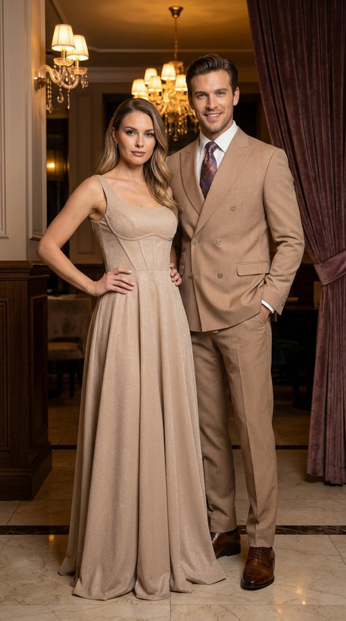 Vitali Tan Double Breasted Suit Mens 2 Piece Formal Suit for Wedding, Business and Special Events khaki beige color