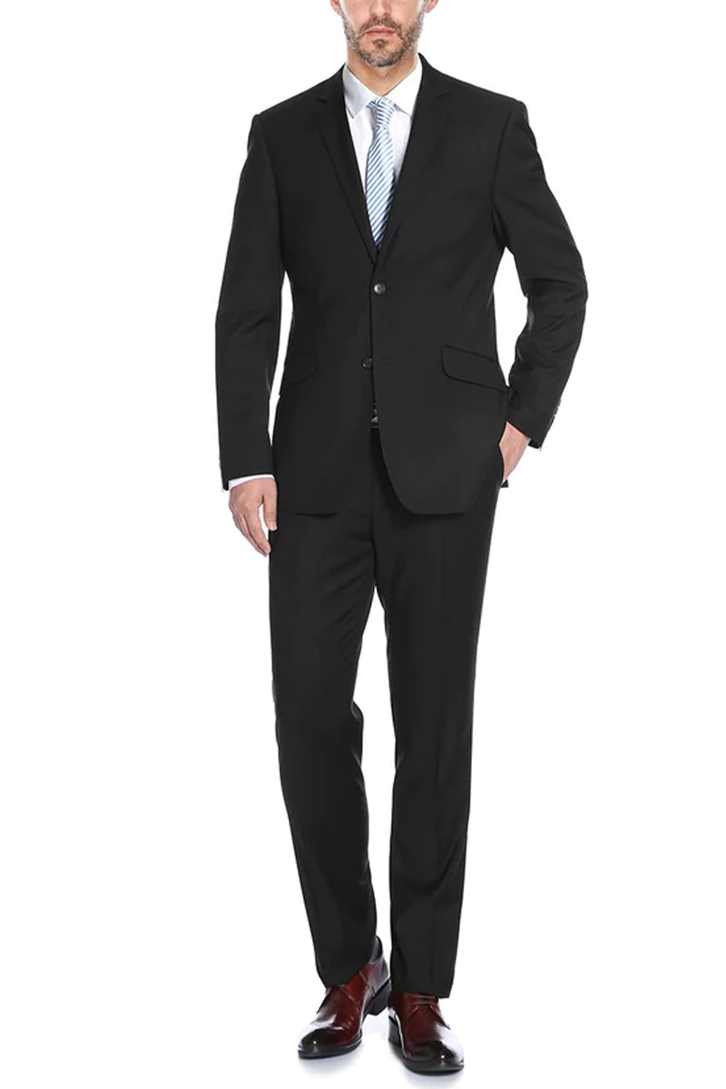 "Black Slim Fit Men's Suit - Two Button Hack Pocket Style"