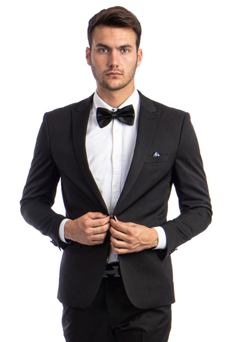 "Black Slim Fit Suit for Men - One Button Peak Lapel Basic"