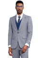 Men's Stacy Adams One Button Peak Lapel Vested Micro Check in Light Blue with a French Blue Vest