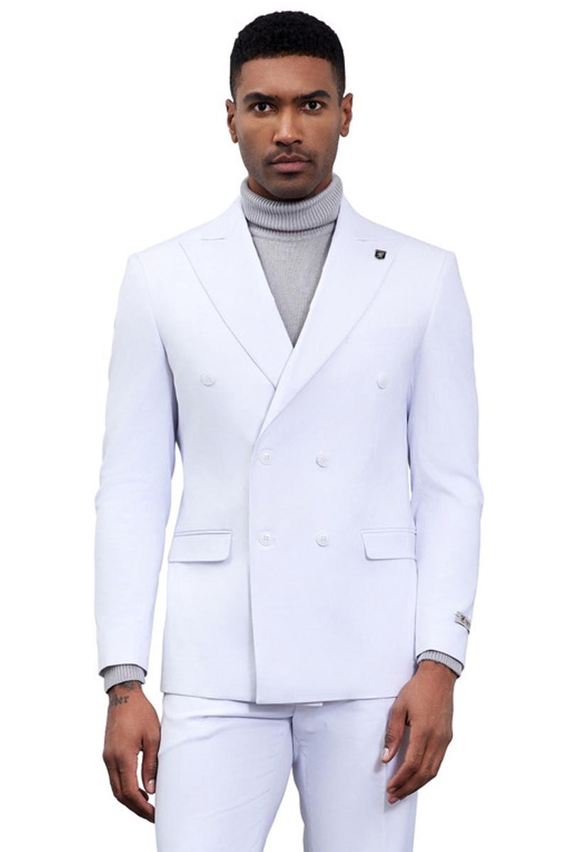 Men's Designer Stacy Adams Classic Double Breasted Suit in White - 34 Regular