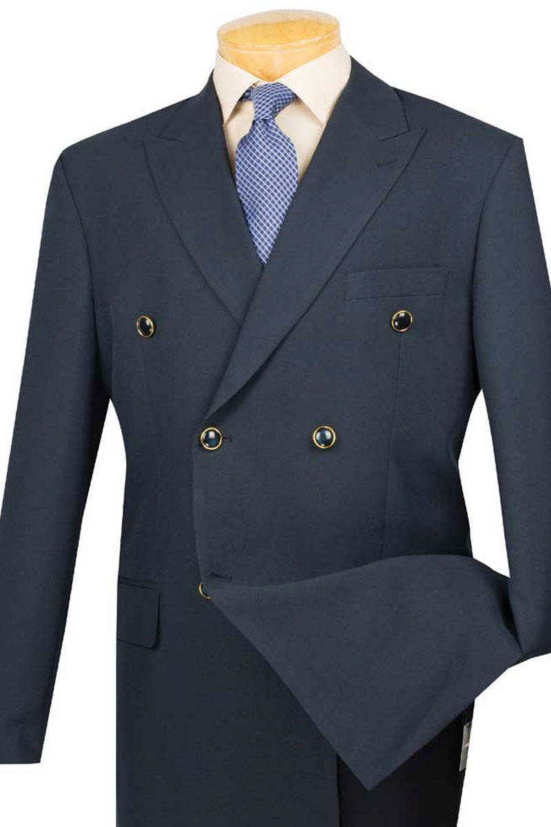 Mens Double Breasted Poplin Dress Blazer in Navy - XS
