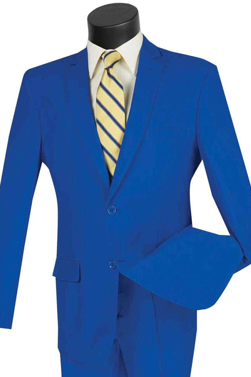Mens 2 Button Slim Fit Poplin Suit in Royal - 36 Short
