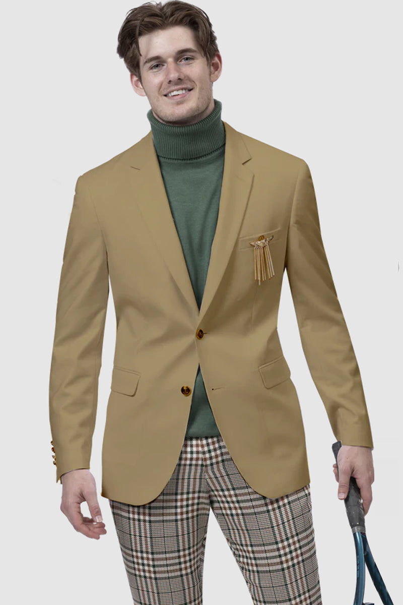 "Tan Modern Two-Button Men's Blazer - Club Style Fashion"