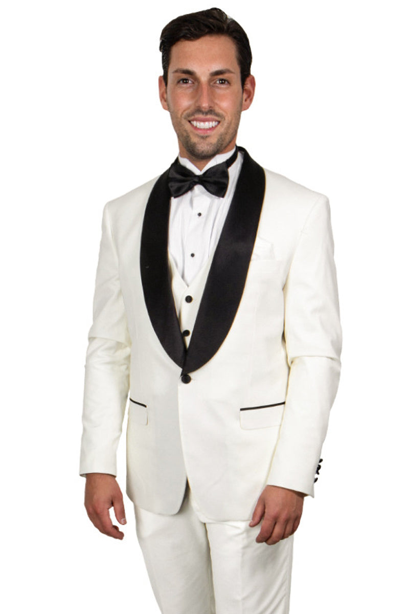"Stacy Adams Men's Ivory Tuxedo - Vested One Button Shawl Lapel"