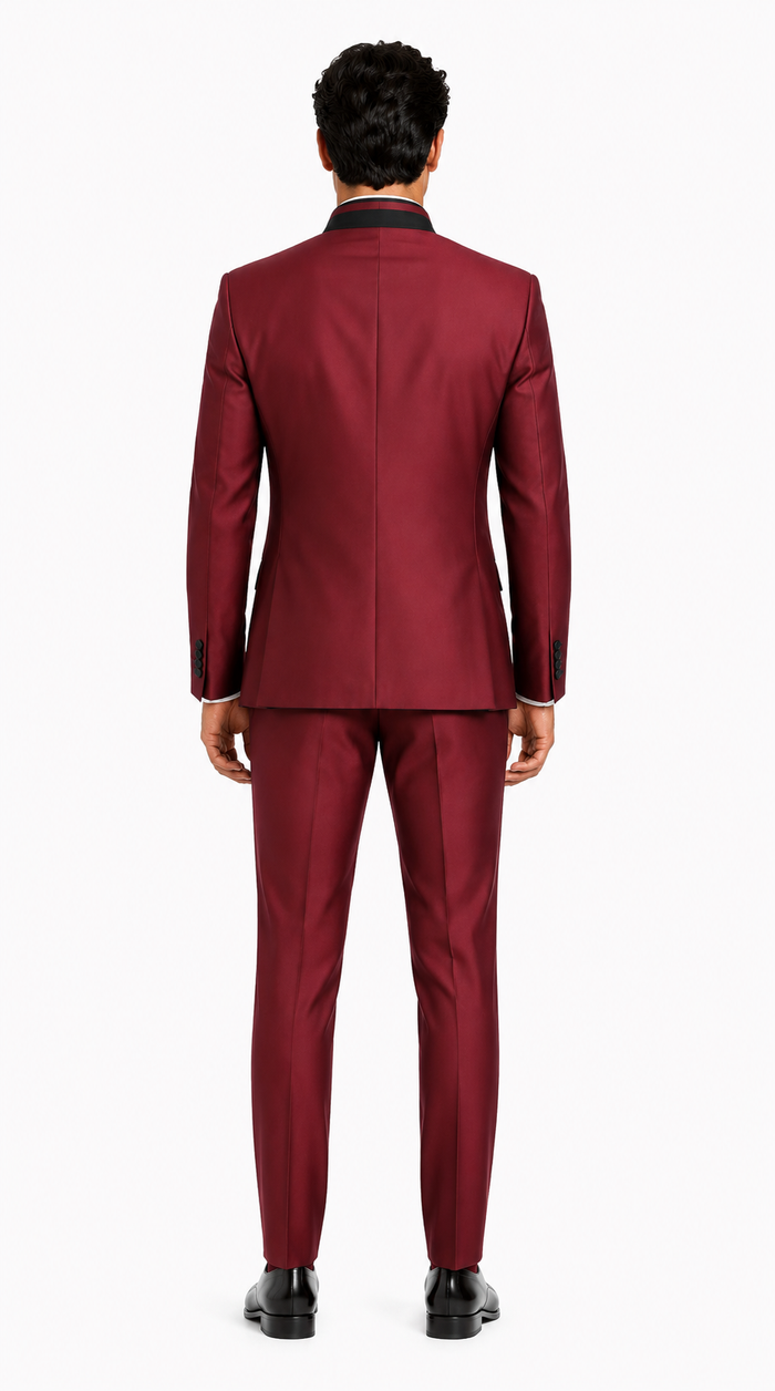 Wedding Groom Suit - Prom 2026 Tuxedo Suit - No Collar Weddig Tuxedo - Wine