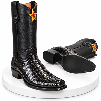 Western Alligator Skin Los Altos Boots Black Caiman Cowboy Dress Cowboy Boot Cheap Priced For Sale Online (EE) ~ World Best Alligator
