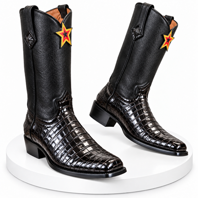 Western Alligator Skin Los Altos Boots Black Caiman Cowboy Dress Cowboy Boot Cheap Priced For Sale Online (EE) ~ World Best Alligator