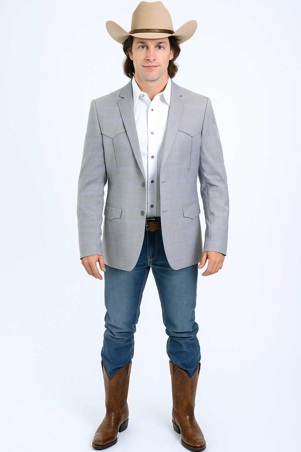 Western Blazer - Saco Para Hombre - Mens Double Button Western Grey Blazer - 36 Short
