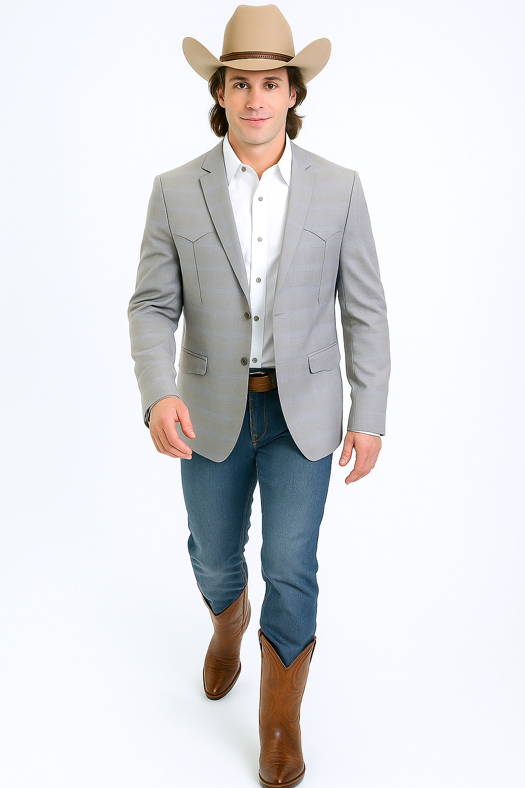 Western Blazer - Saco Para Hombre - Mens Double Button Western Grey Blazer - 36 Short