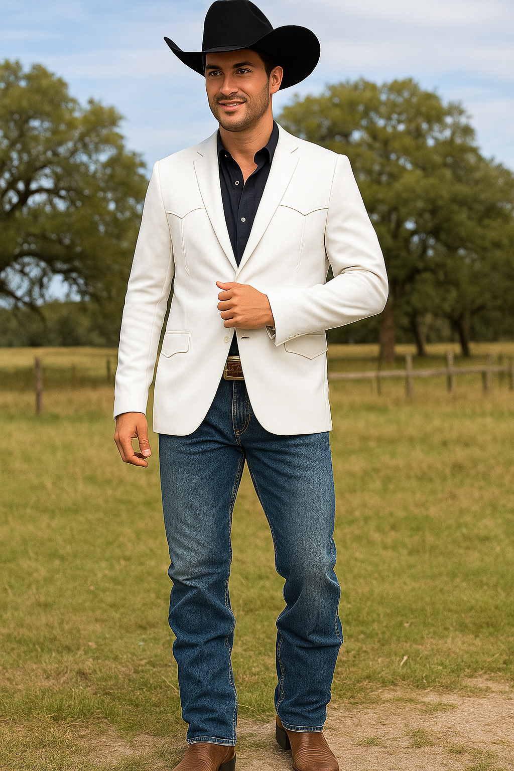 Western Blazer - Saco Para Hombre - Mens Double Button Western White Blazer - 36 Short