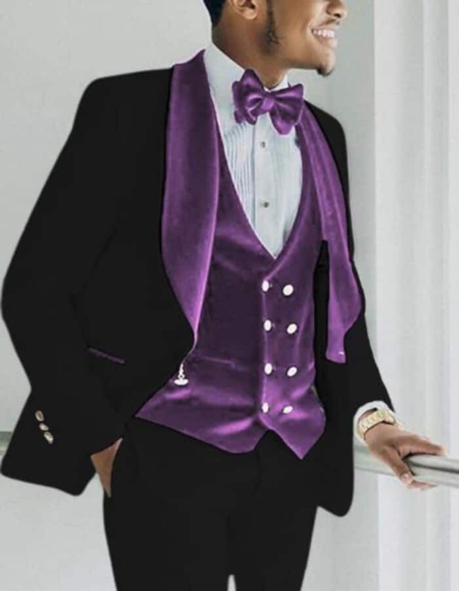 White and Black and Purple Tuxedo 1 Button - Prom Wedding Suit - Two Toned