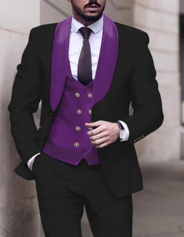 White and Black and Purple Tuxedo Shawl Lapel - Prom 2026 Wedding Suit - Two Toned