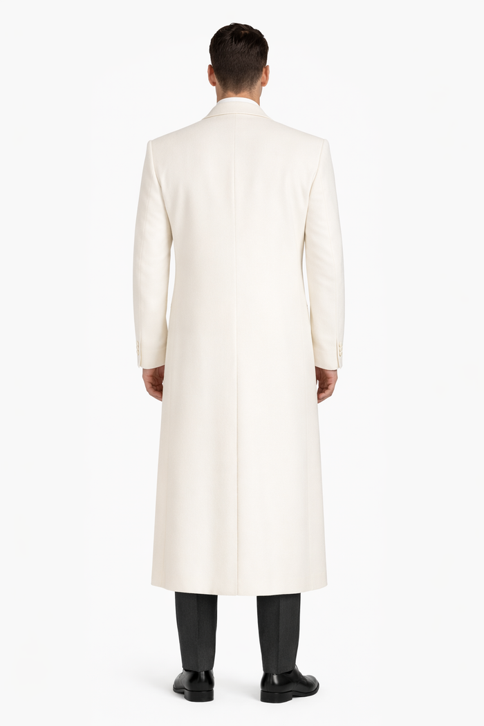 White and Cashmere Mens Overcoat - Full Length Topcoat-New Designer Collection