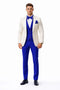 White and Royal Blue Tuxedo Wedding Suit - White Dinner Jacket + Vest + Pants + Bow-tie-New Designer Collection