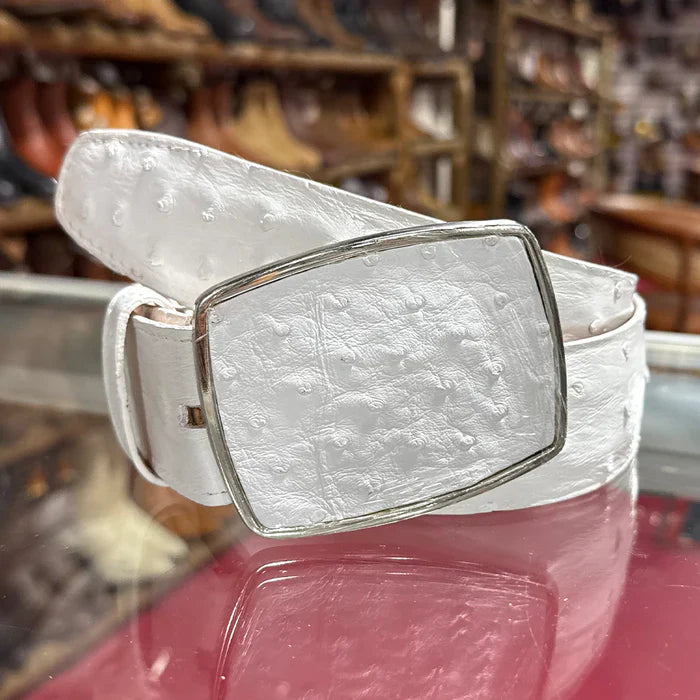 White Genuine Ostrich Cowboy Belt - One size