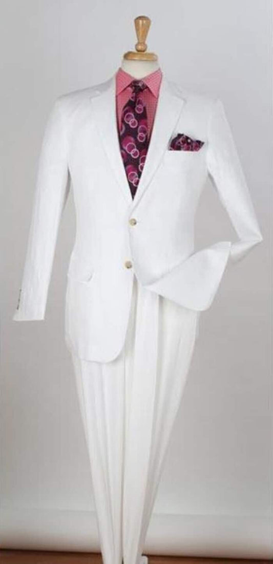 Mens Big and Tall Linen Suits - White Notch Lapel  Summer Fabric Suit