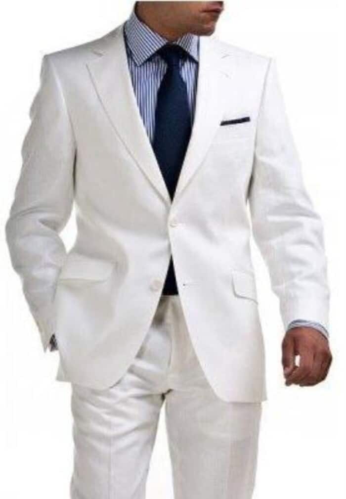 Mens Big and Tall Linen Suits - White 2 Button Tapered  Summer Fabric Suit