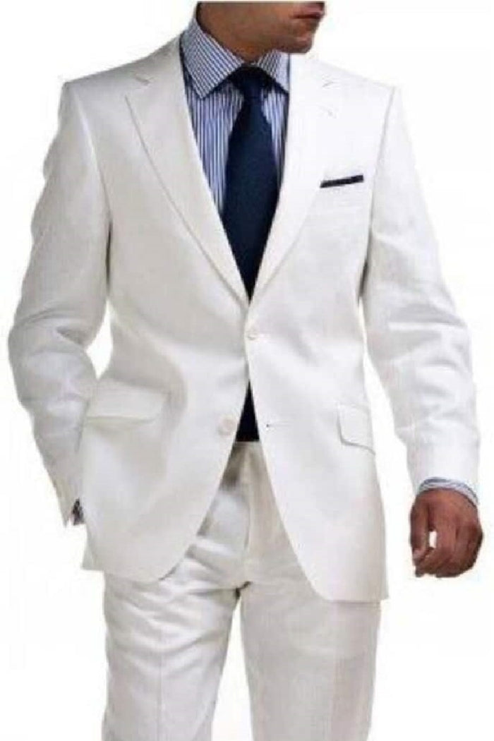 Mens Big and Tall Linen Suits - White 2 Button Tapered  Summer Fabric Suit