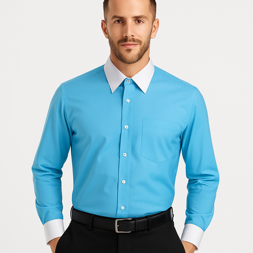 Classic Stylish Fashionable -White Collar Two Toned Contrast white collars Multi-color Men's Dress Shirt