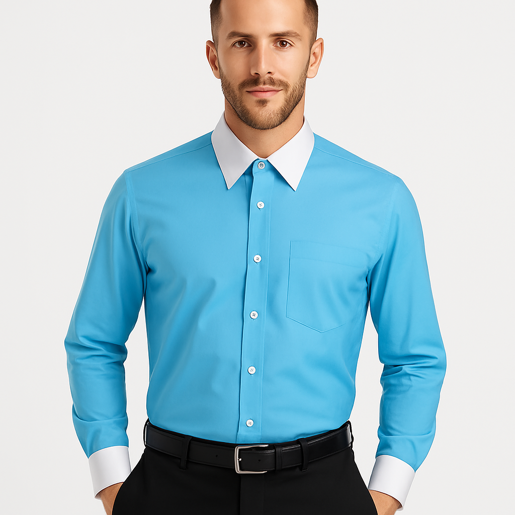 Classic Stylish Fashionable -White Collar Two Toned Contrast white collars Multi-color Men's Dress Shirt