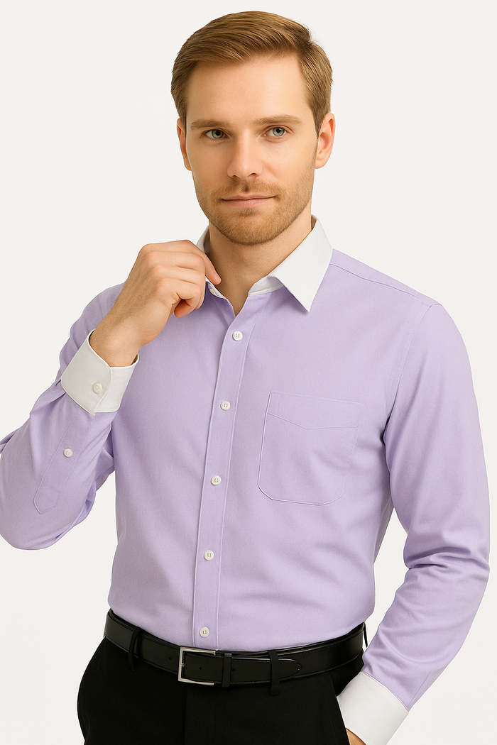 Classic Stylish Fashionable -White Collar Two Toned Contrast white collars Multi-color Men's Dress Shirt