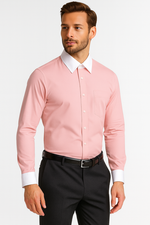 Classic Stylish Fashionable -White Collar Two Toned Contrast white collars Multi-color Men's Dress Shirt