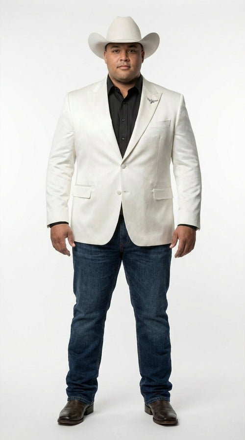 Mens Shiny White Cowboy Blazer Western Style Satin Finish Blazer for Party, Country Events and Evening Wear