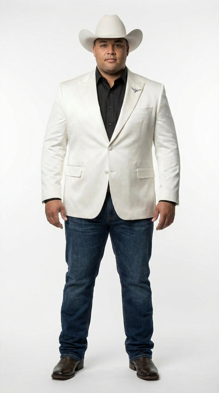Mens Shiny White Cowboy Blazer Western Style Satin Finish Blazer for Party, Country Events and Evening Wear